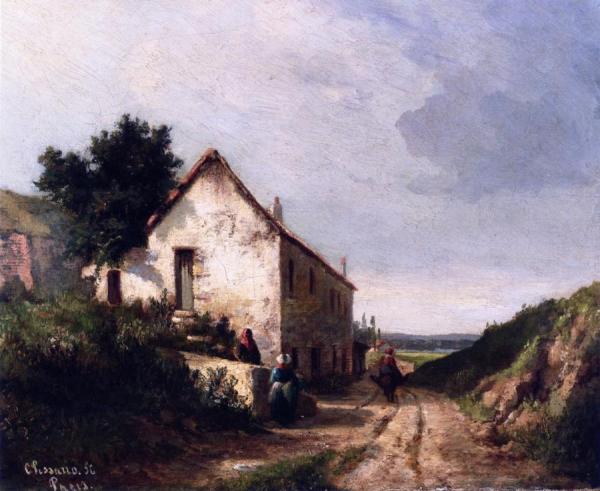 House By A Country Road With Figures by Camille Pissarro