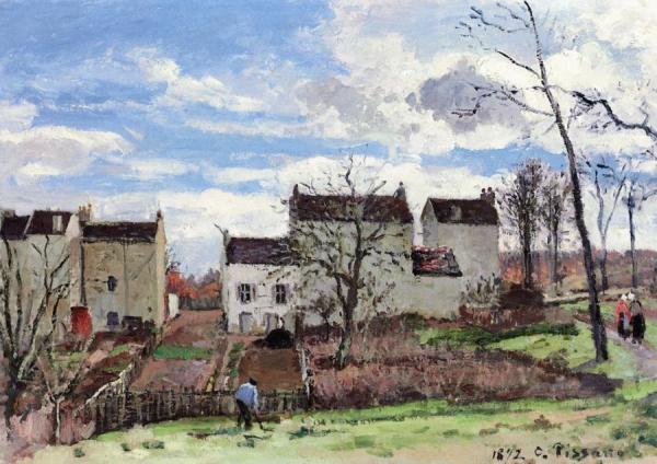 Houses On A Hillside, Winter, Near Louveciennes by Camille Pissarro Oil Painting Reproductions
