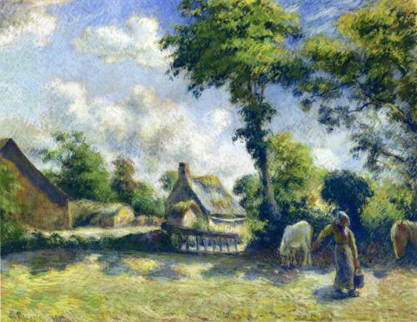 Camille Pissarro Landscape At Melleray, Woman Carrying Water To Horses