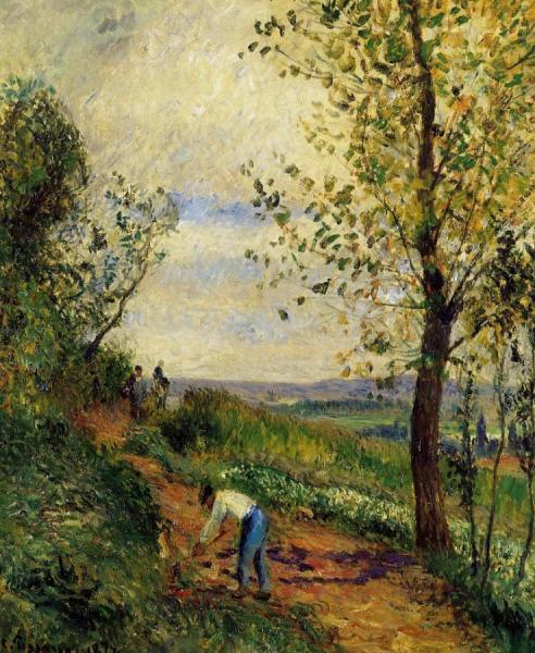 Landscape With A Man Digging by Camille Pissarro
