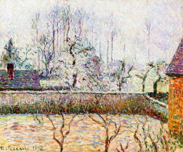 Landscape With Houses And Wall, Frost And Fog, Eragny by Camille Pissarro