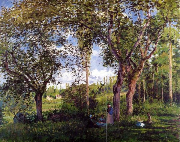 Landscape With Strollers Relaxing Under The Trees by Camille Pissarro
