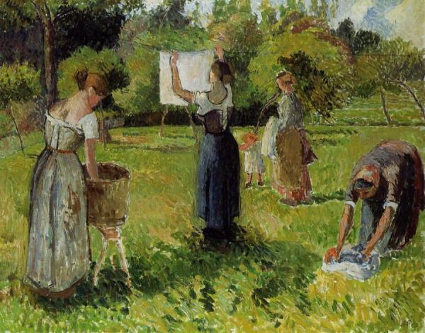 Laundresses At Eragny by Camille Pissarro