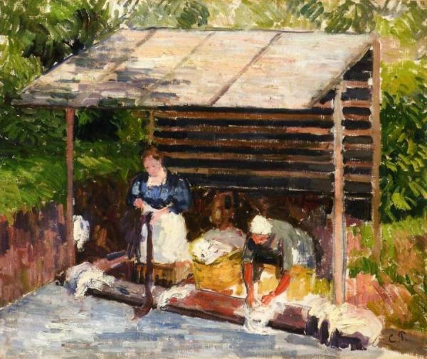 Laundresses At Eragny by Camille Pissarro