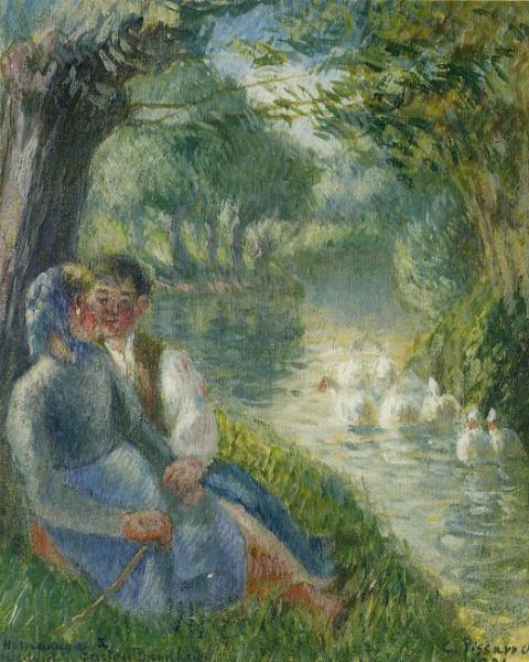Lovers Seated At The Foot Of A Willow Tree by Camille Pissarro