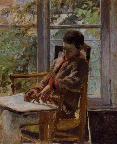 Lucien Pissarro In An Interior by Camille Pissarro