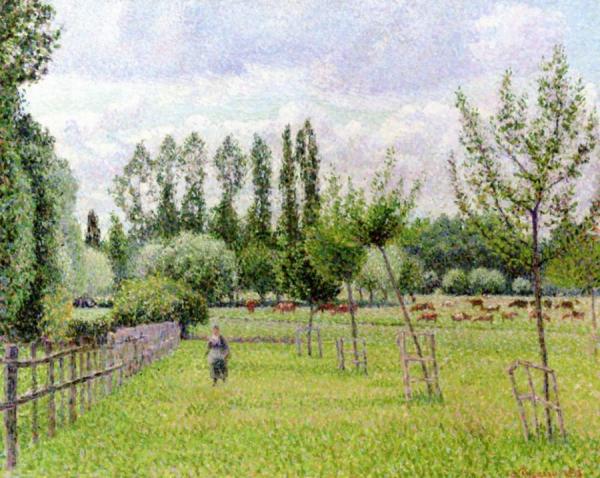 Meadow At Eragny, Grey Weather by Camille Pissarro