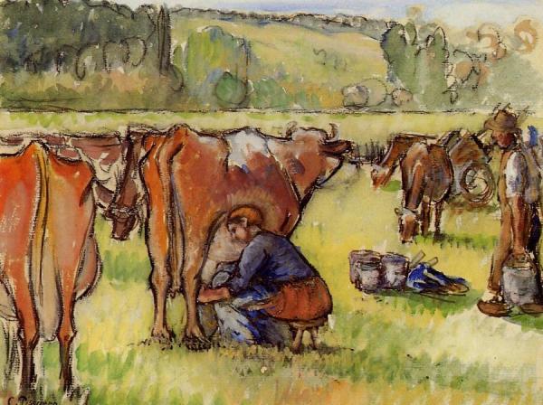 Milking Cows by Camille Pissarro Oil Painting Reproductions