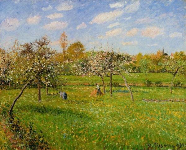 Morning, Spring, Grey Weather, Eragny by Camille Pissarro