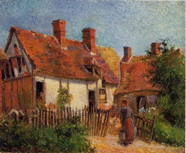Old Houses At Eragny by Camille Pissarro