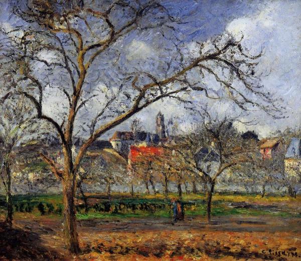 On Orchard In Pontoise In Winter by Camille Pissarro