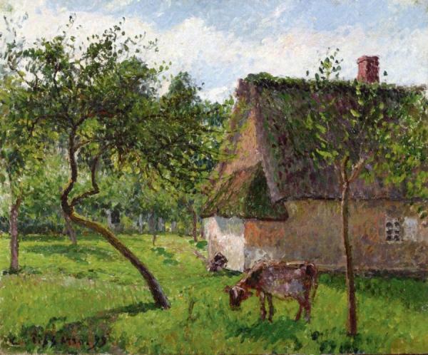 Orchard At Varengeville With Cow by Camille Pissarro