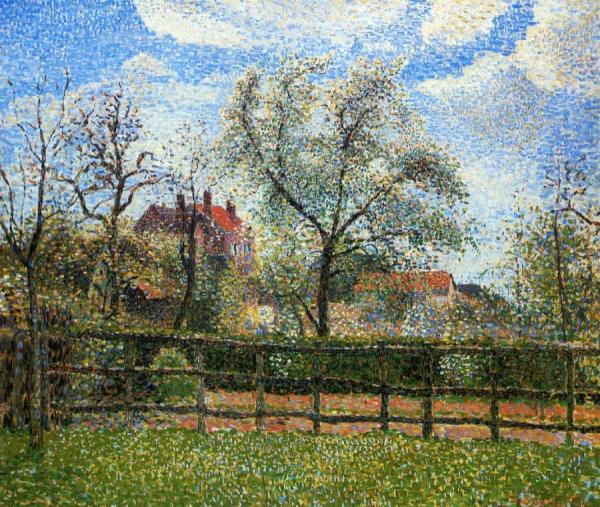 Pear Tress In Bloom, Eragny, Morning by Camille Pissarro