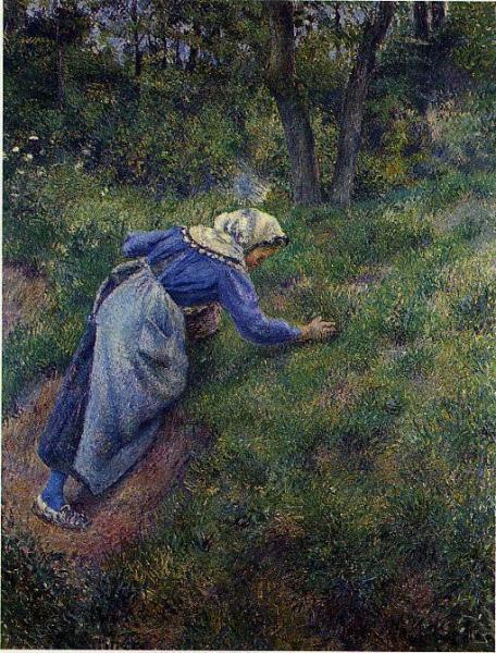 Peasant Gathering Grass by Camille Pissarro