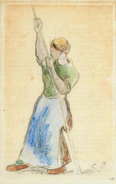 Peasant Planting Pea Sticks by Camille Pissarro