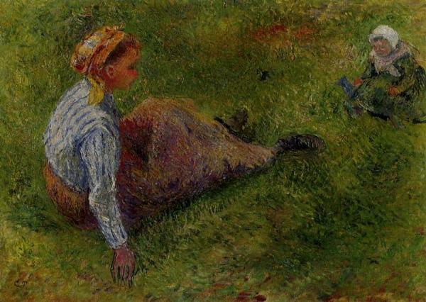Peasant Sitting With Infant by Camille Pissarro