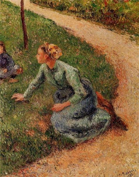 Peasant Trimming The Lawn by Camille Pissarro