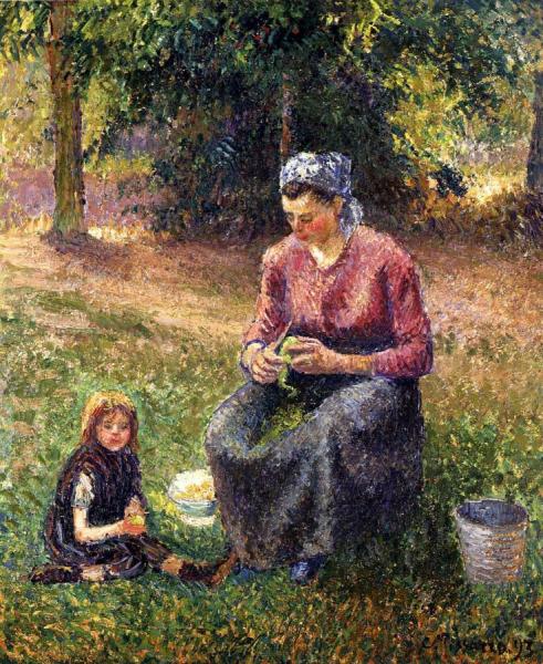 Peasant Woman And Child, Eragny by Camille Pissarro