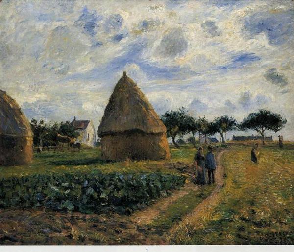 Peasants And Hay Stacks by Camille Pissarro