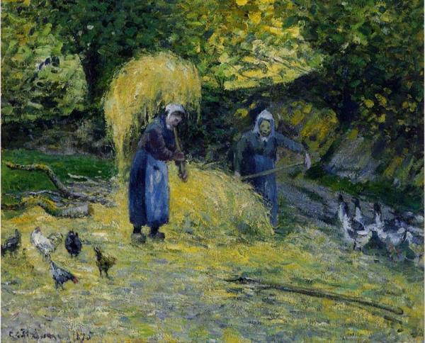 Peasants Carrying Straw, Montfoucault by Camille Pissarro