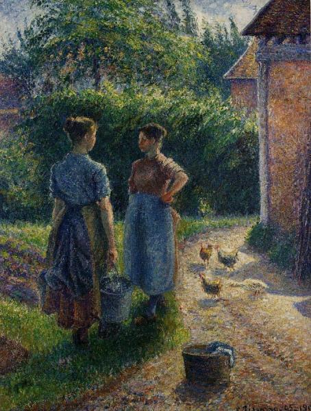 Peasants Chatting In The Farmyard, Eragny by Camille Pissarro