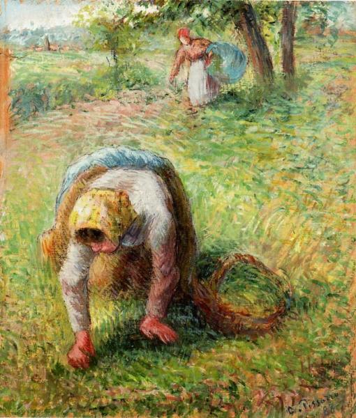 Peasants Gathering Grass by Camille Pissarro