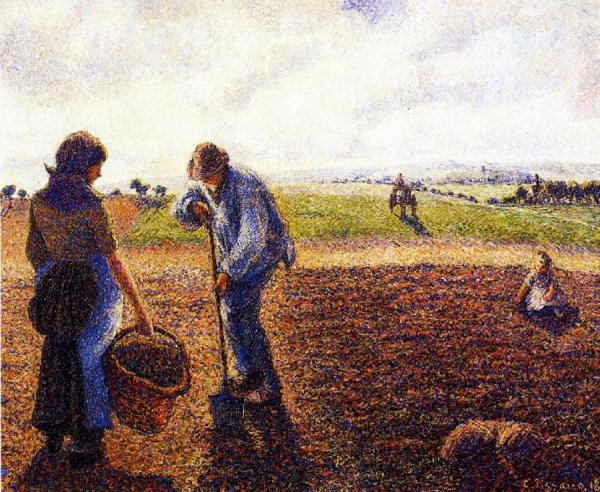 Peasants In The Field, Eragny by Camille Pissarro