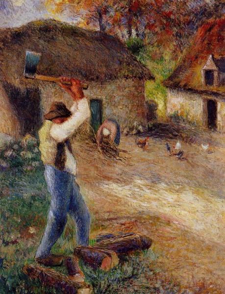 Pere Melon Cutting Wood by Camille Pissarro