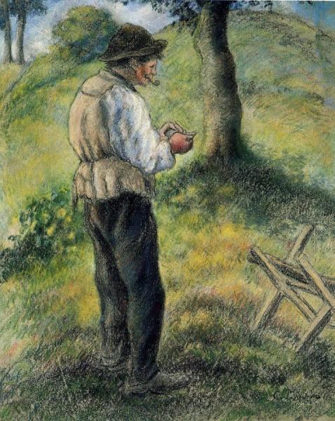 Pere Melon Lighting His Pipe by Camille Pissarro