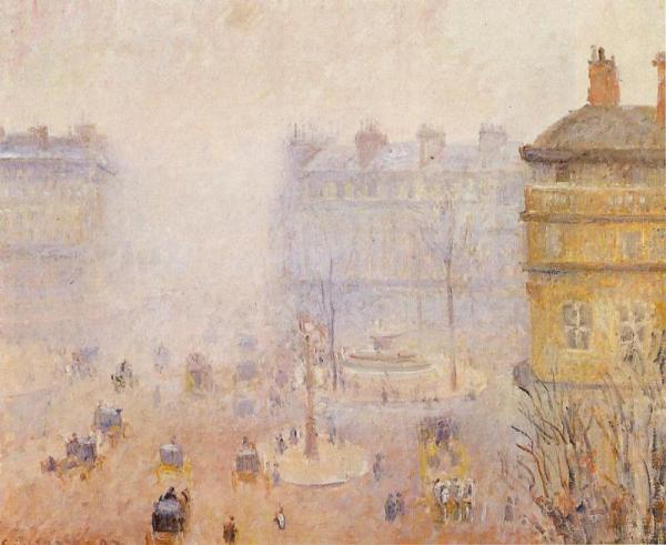 Place Du Theatre Francais: Foggy Weather by Camille Pissarro