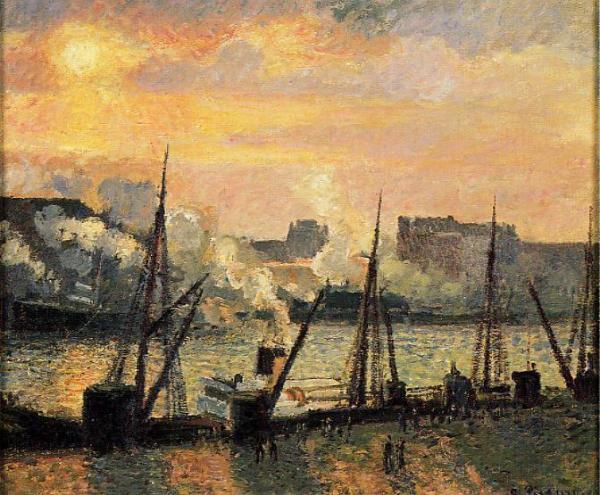 Quay In Rouen: Sunset by Camille Pissarro