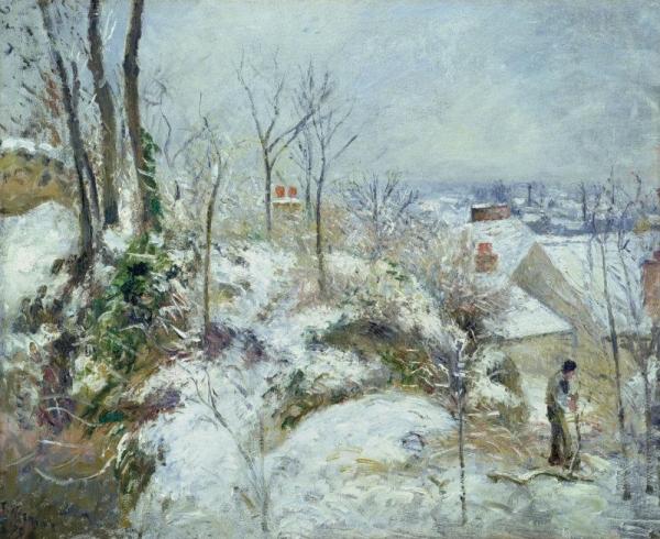 Rabbit Warren At Pontoise, Snow by Camille Pissarro