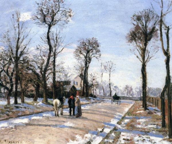 Road, Winter Sun And Snow by Camille Pissarro