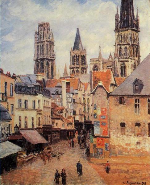 Rue De L'eppicerie, Rouen: Morning, Grey Weather by Camille Pissarro
