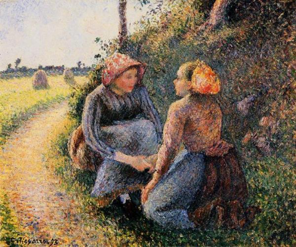 Seated And Kneeling Peasants by Camille Pissarro