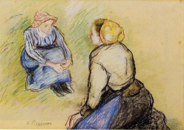 Seated Peasant And Kneeling Peasant by Camille Pissarro