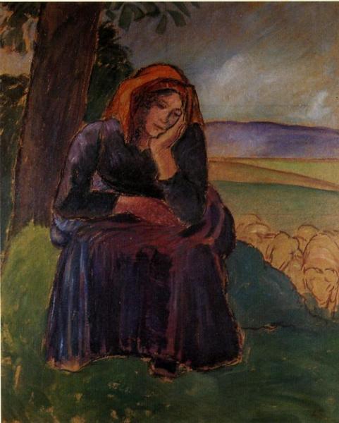 Seated Shepherdess by Camille Pissarro