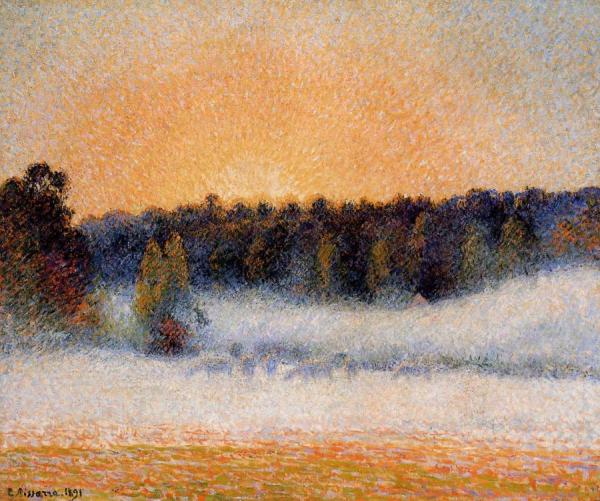 Setting Sun And Fog, Eragny by Camille Pissarro