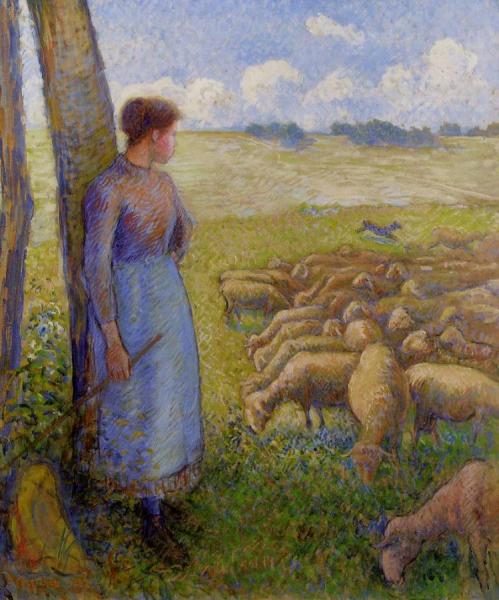 Shepherdess And Sheep by Camille Pissarro