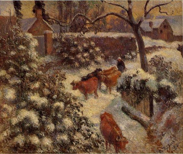 Snow Effect In Montfoucault by Camille Pissarro