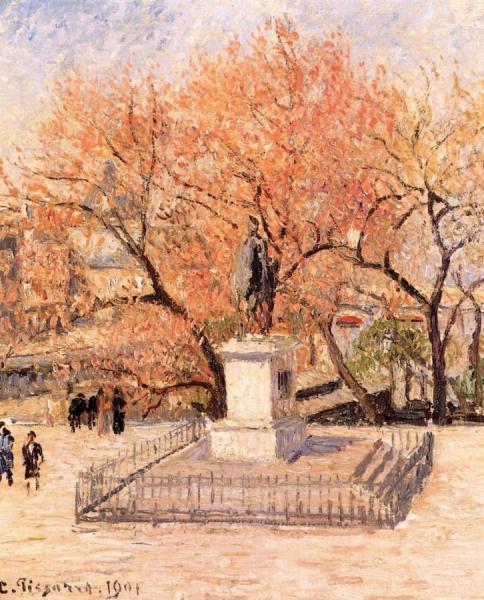 Statue Of Henri Iv, Trees In Flower by Camille Pissarro