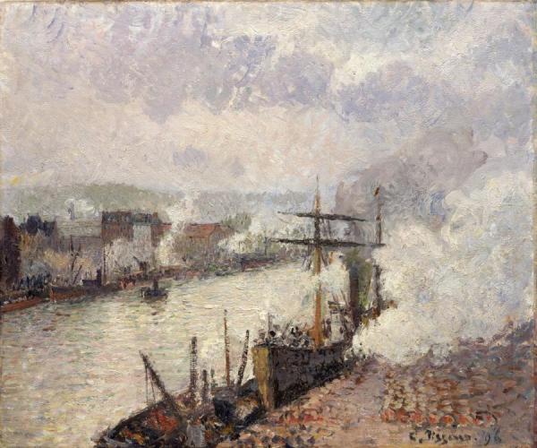Steamboats In The Port Of Rouen by Camille Pissarro