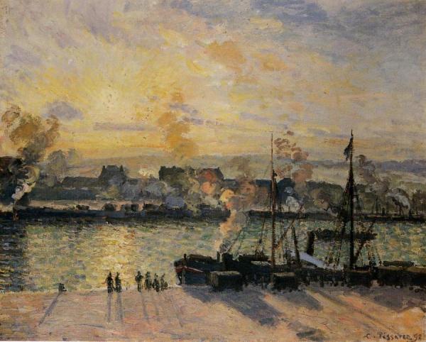 Sunset, The Port Of Rouen by Camille Pissarro