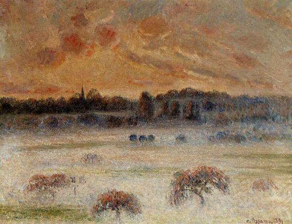Sunset With Fog, Eragny by Camille Pissarro