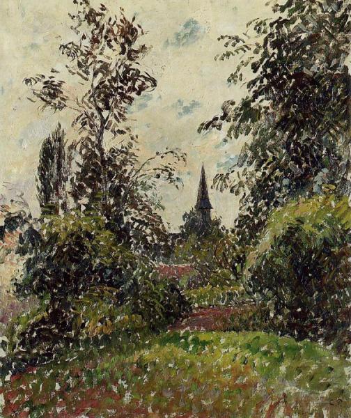 The Bazincourt Steeple (study) by Camille Pissarro