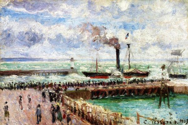 The Entrance To The Port Of Havre And The West Breakwater by Camille Pissarro