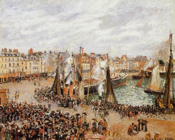 The Fishmarket, Dieppe: Grey Weather, Morning by Camille Pissarro