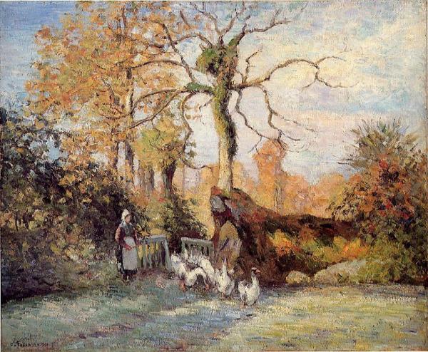 The Goose Girl At Montfoucault, White Frost by Camille Pissarro