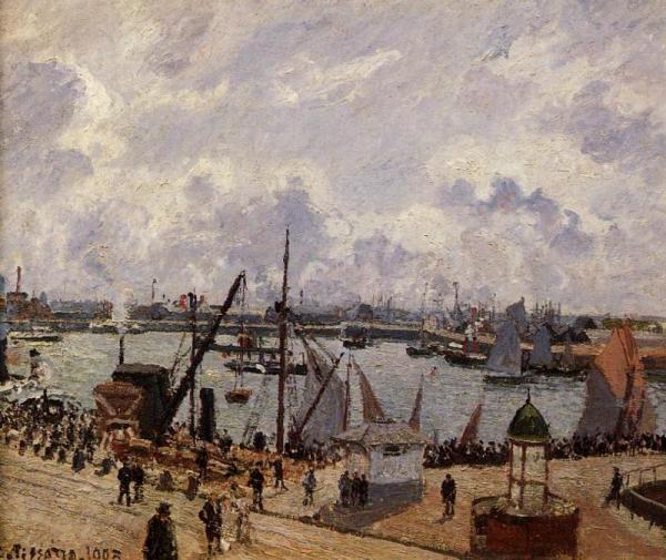 The Inner Harbor, Le Havre - Morning Sun, Rising Tide by Camille Pissarro