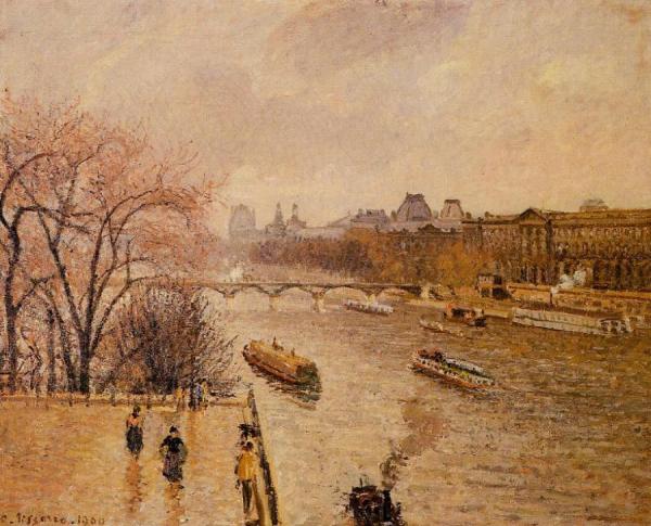 The Louvre: Afternoon, Rainy Weather by Camille Pissarro